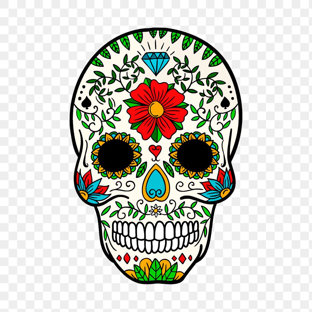 Sugar skull png sticker, Day of the dead illustration on transparent background. Free public domain CC0 image.