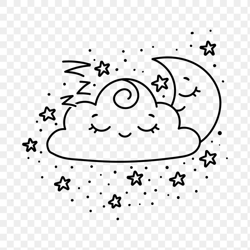 Sleeping cloud png moon sticker, cartoon illustration on transparent background. Free public domain CC0 image.