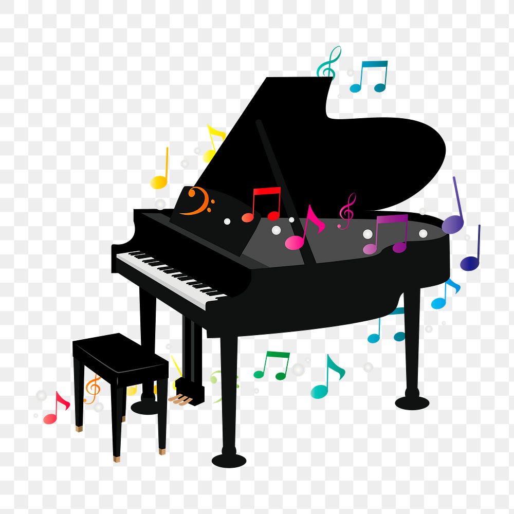 Grand piano png sticker, musical instrument illustration on transparent background. Free public domain CC0 image.
