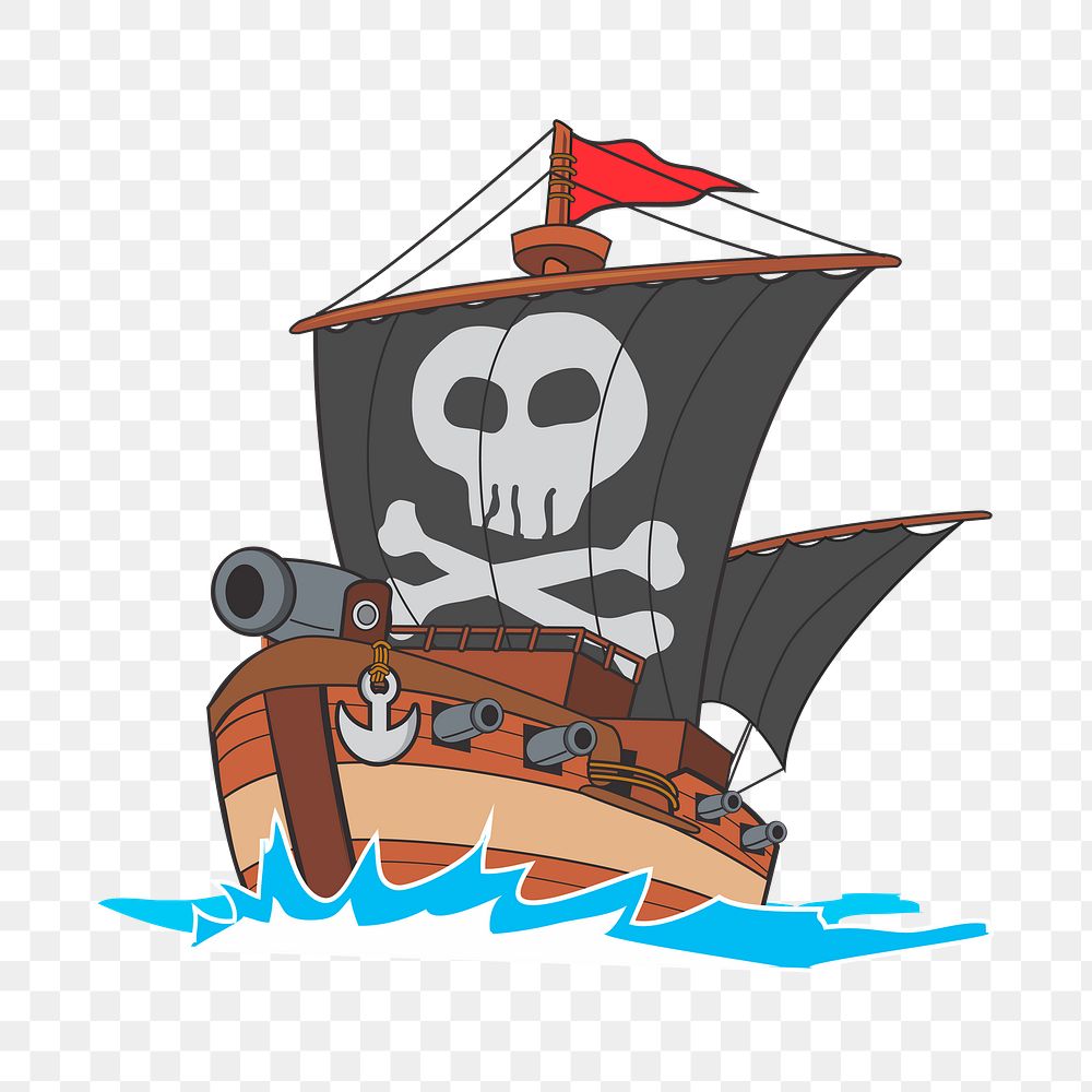 Pirate ship png sticker, vehicle illustration on transparent background. Free public domain CC0 image.