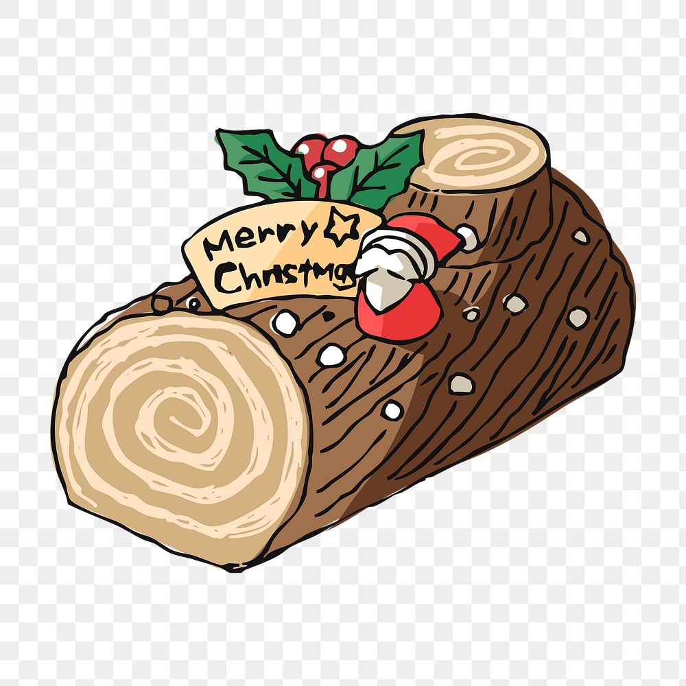 Christmas log png cake sticker, dessert illustration on transparent background. Free public domain CC0 image.