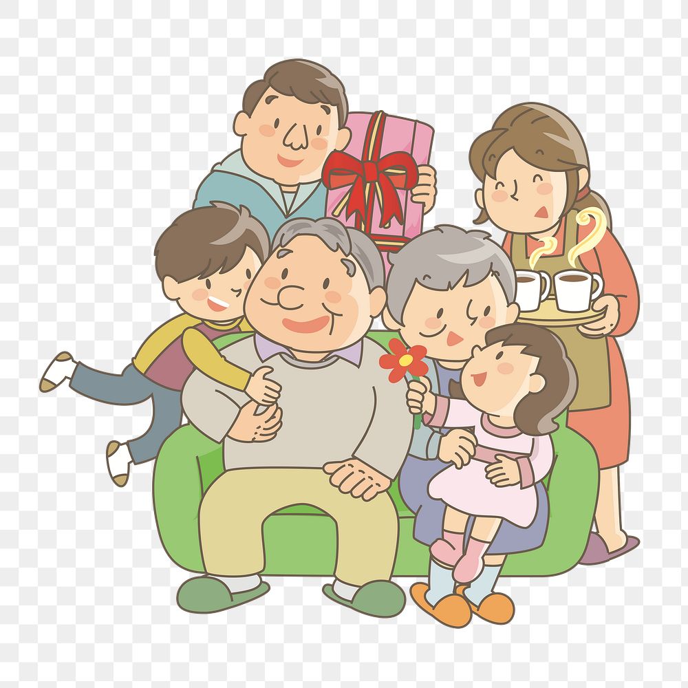 Cute family png sticker, cartoon illustration on transparent background. Free public domain CC0 image.