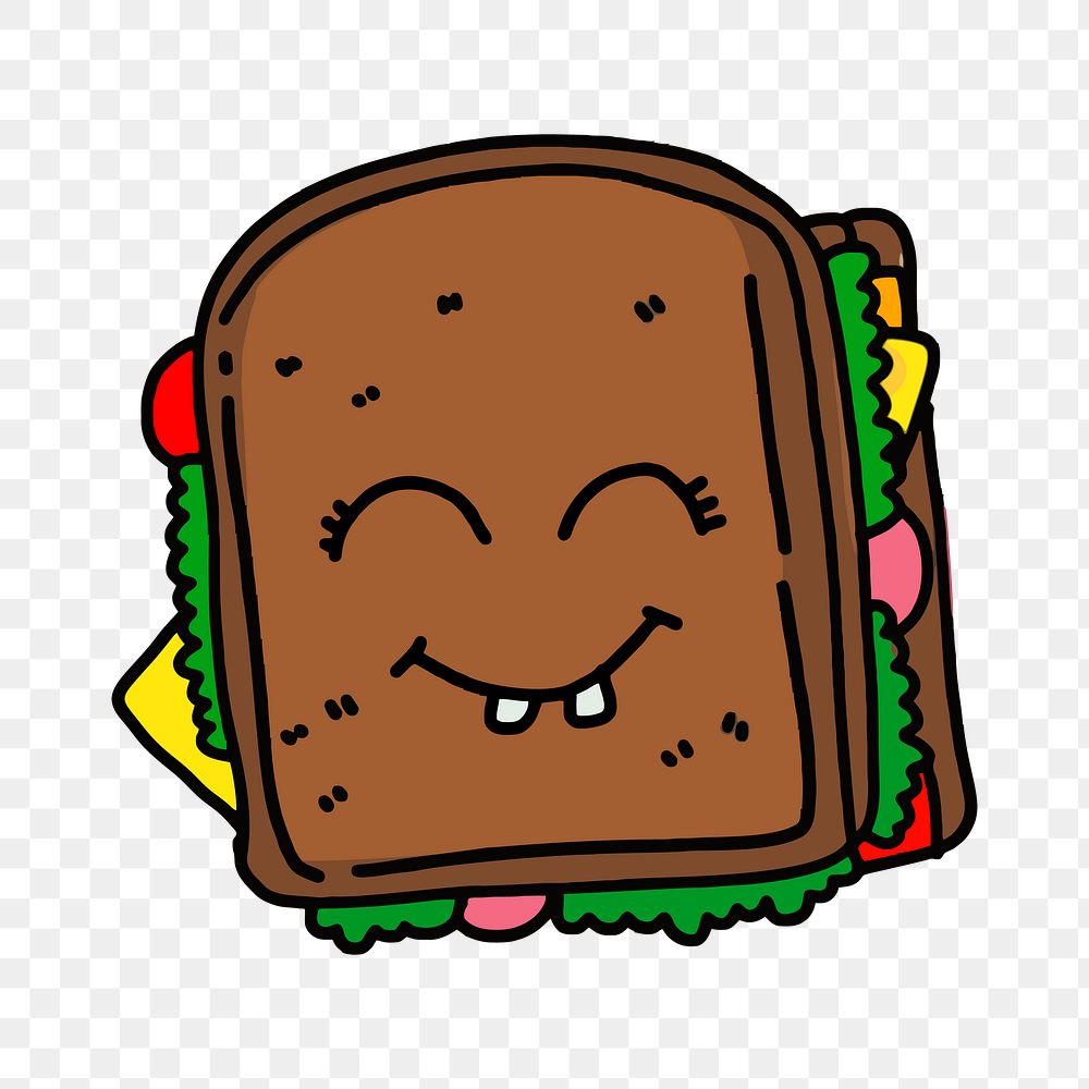 Wholewheat sandwich png sticker, food cartoon illustration on transparent background. Free public domain CC0 image.