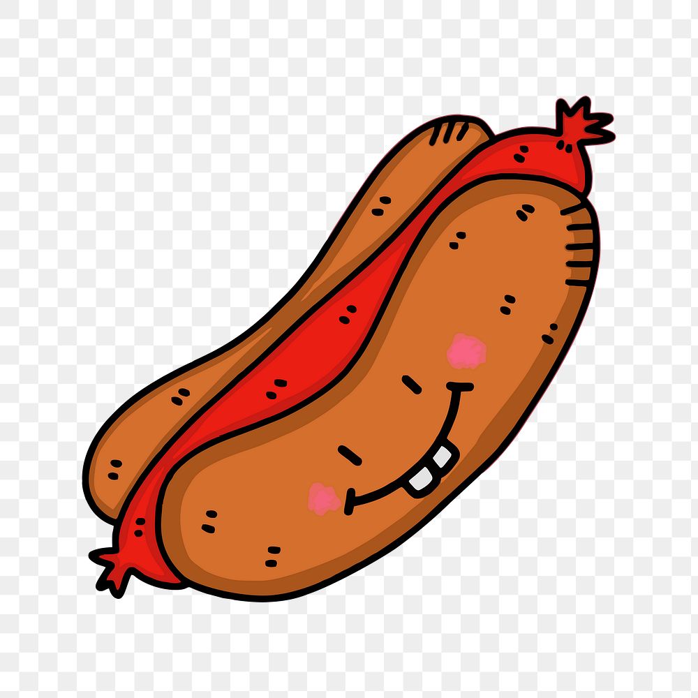 Smiling hotdog png sticker, food illustration on transparent background. Free public domain CC0 image.
