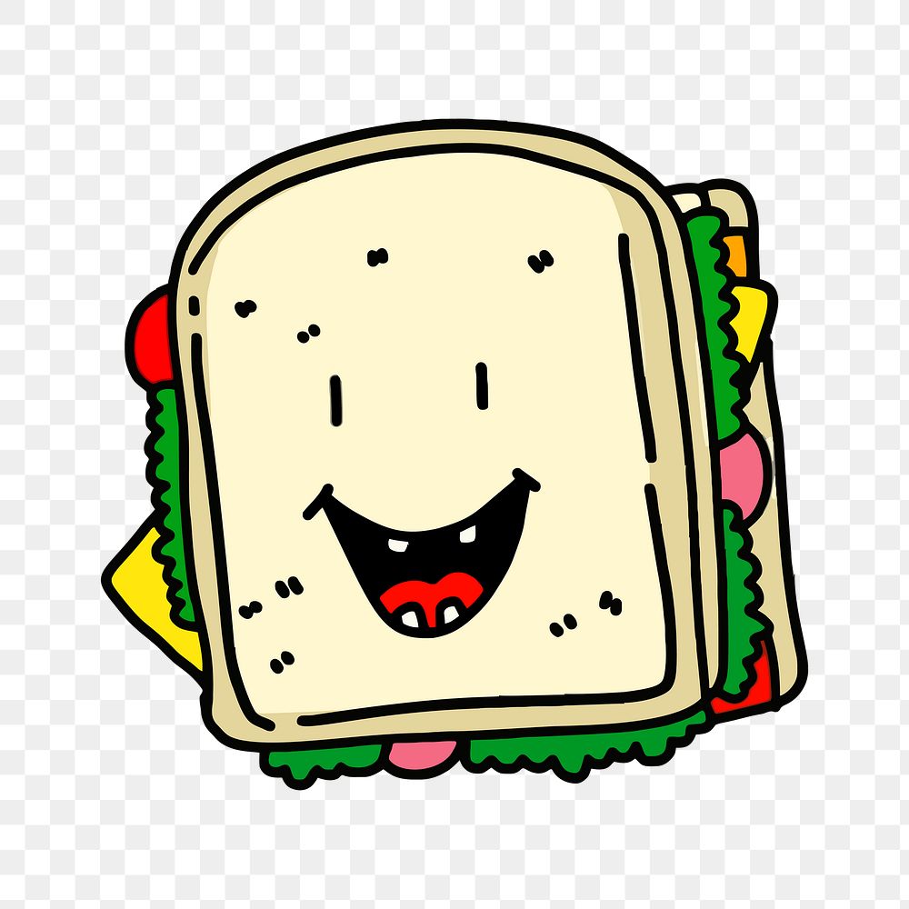 Smiling sandwich png sticker, food cartoon illustration on transparent background. Free public domain CC0 image.