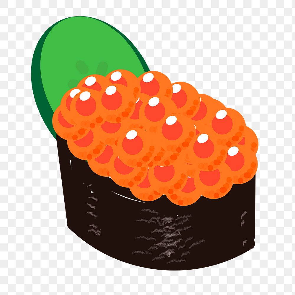 Salmon roe png sushi sticker, Japanese food illustration on transparent background. Free public domain CC0 image.