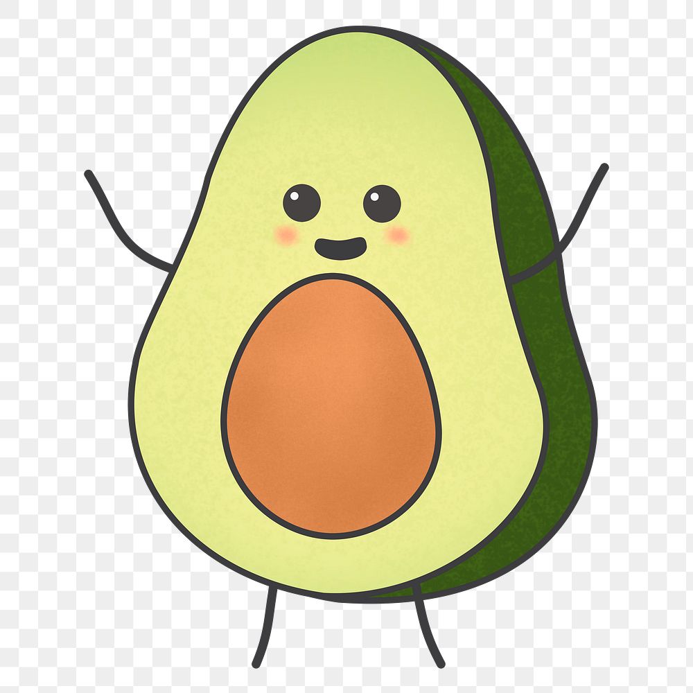 Cartoon avocado png sticker, fruit illustration on transparent background. Free public domain CC0 image.
