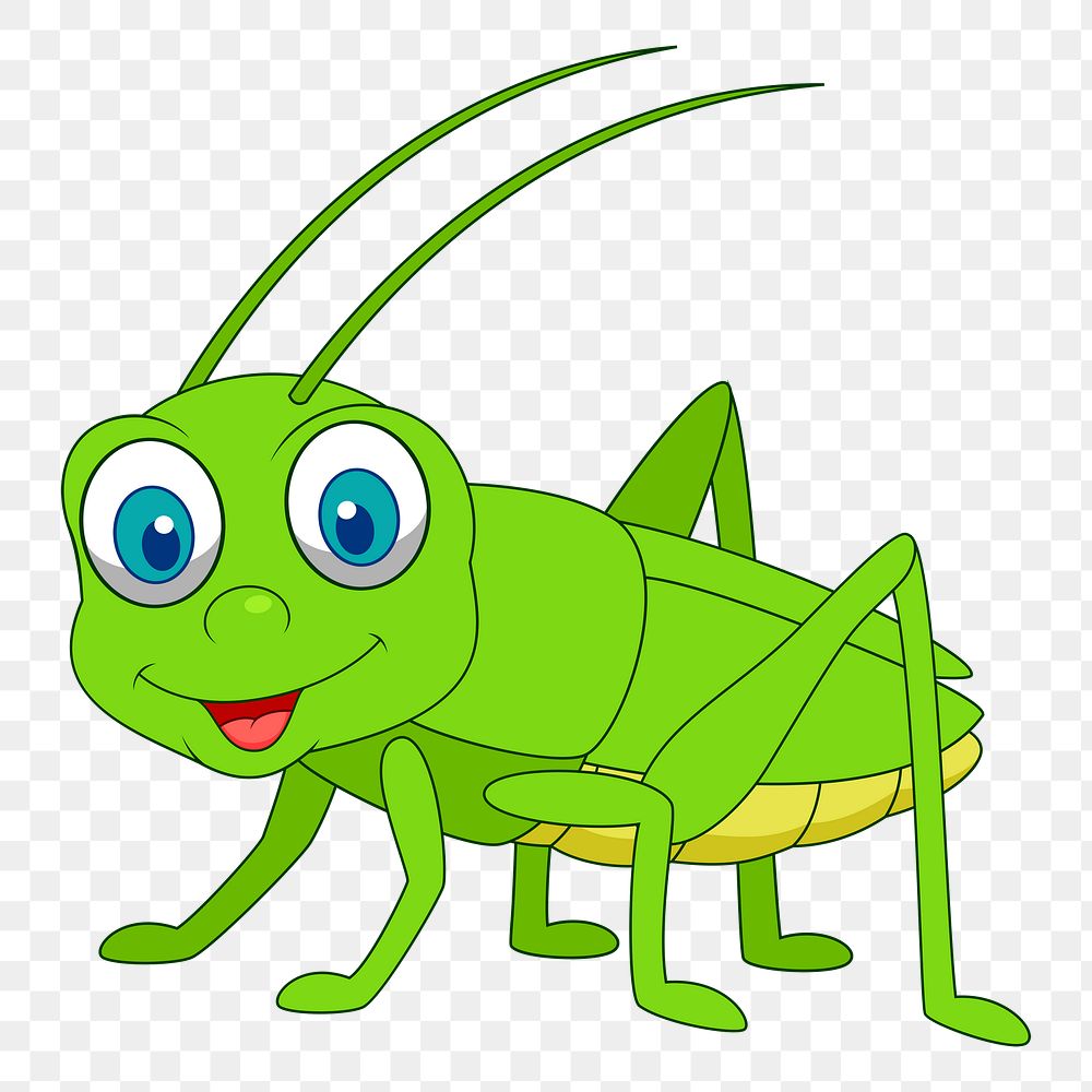 Smiling cricket png sticker, animal cartoon illustration on transparent background. Free public domain CC0 image.