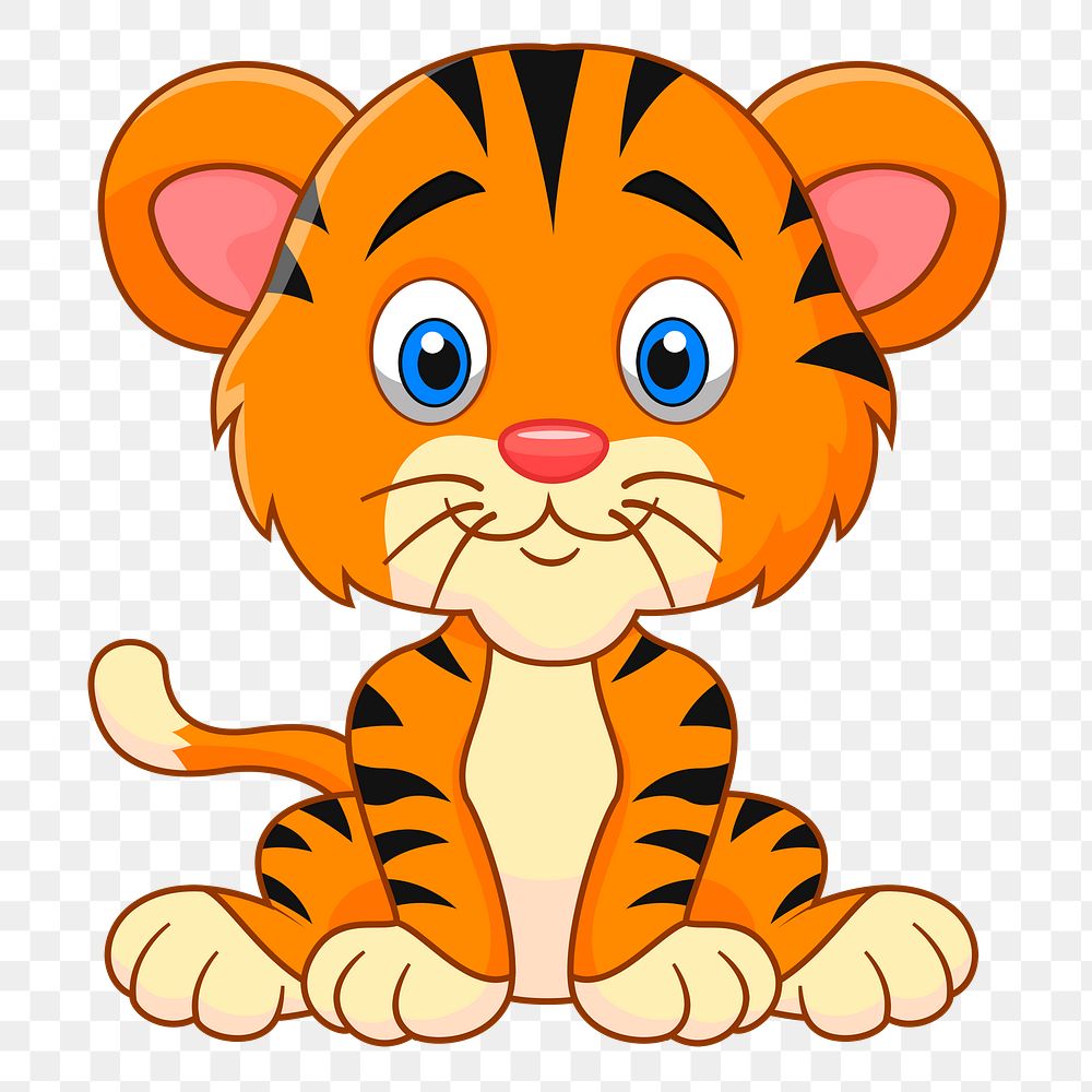 Baby tiger png sticker, animal cartoon illustration on transparent background. Free public domain CC0 image.