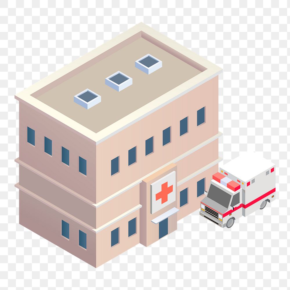 Hospital building png sticker, 3D architecture model illustration on transparent background. Free public domain CC0 image.