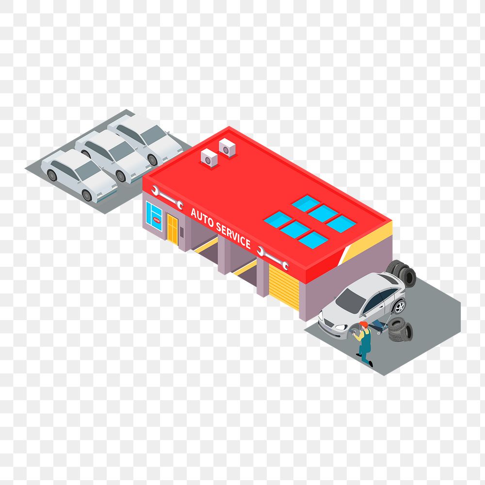 Auto repair png shop sticker, 3D vehicle model illustration on transparent background. Free public domain CC0 image.