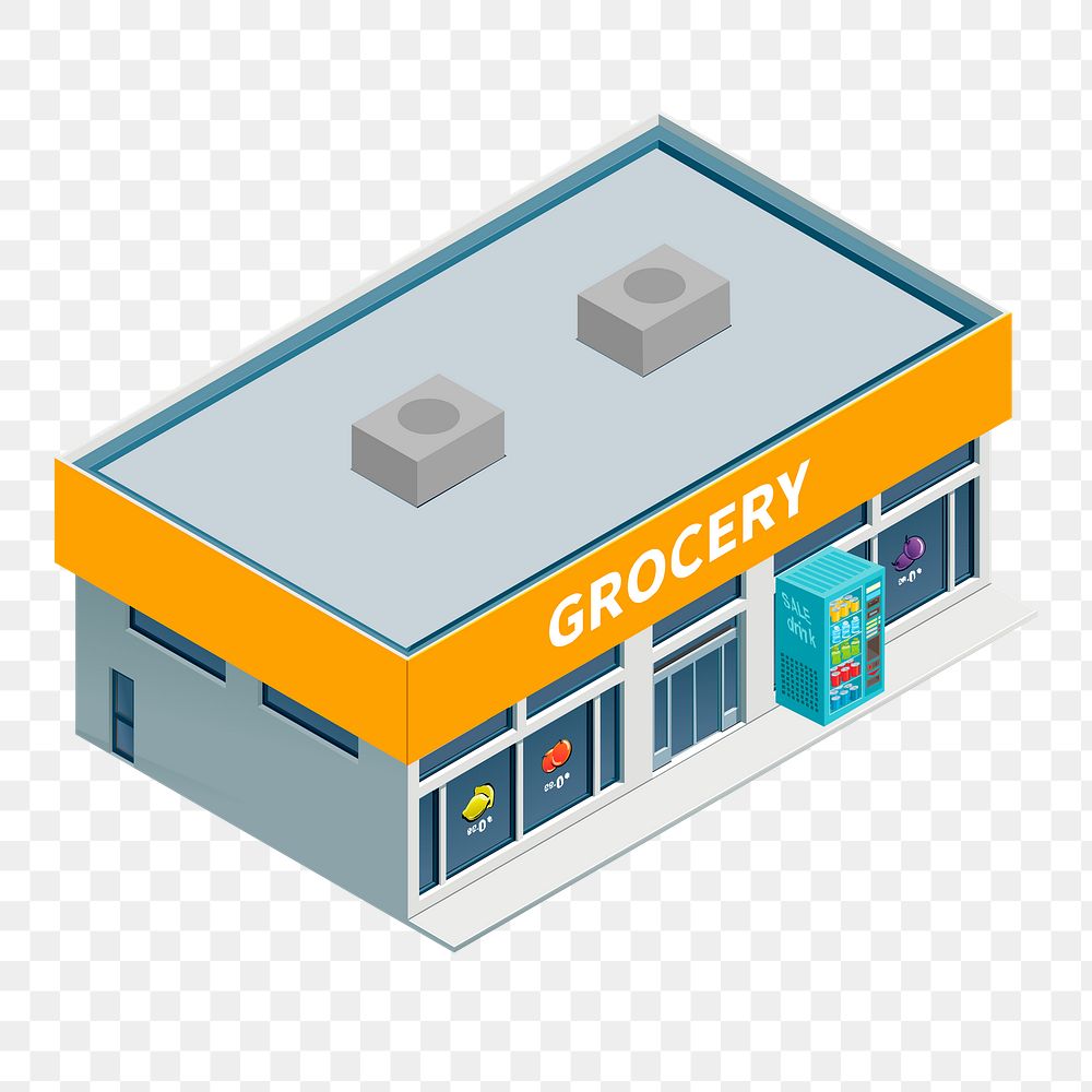 Grocery store png sticker, 3D architecture model illustration on transparent background. Free public domain CC0 image.