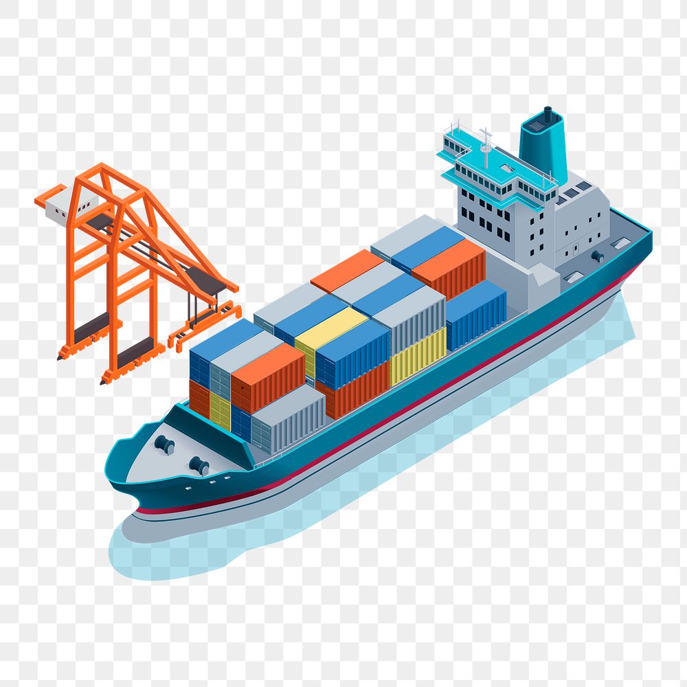 Cargo ship png sticker, 3D vehicle model illustration on transparent background. Free public domain CC0 image.