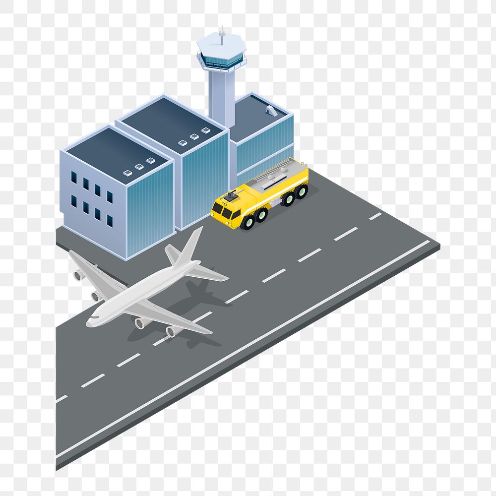 Runway tarmac png sticker, 3D airport model illustration on transparent background. Free public domain CC0 image.