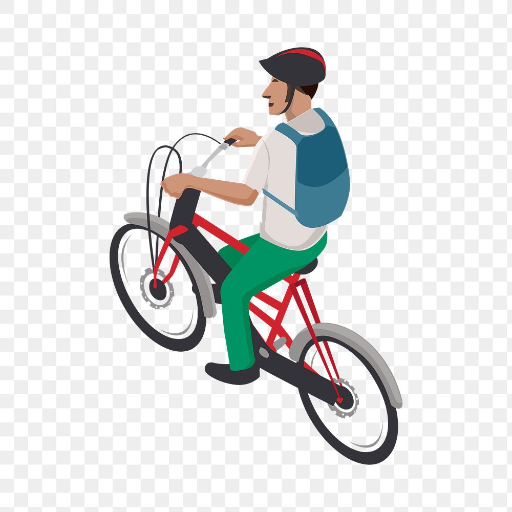 Man riding png bicycle sticker, lifestyle illustration on transparent background. Free public domain CC0 image.