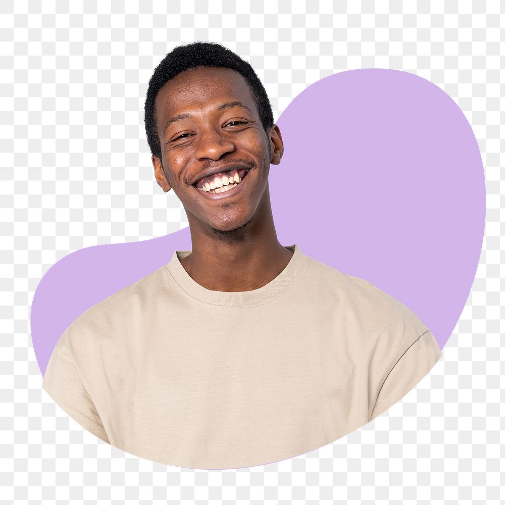 African man png badge sticker, happiness photo in blob shape, transparent background