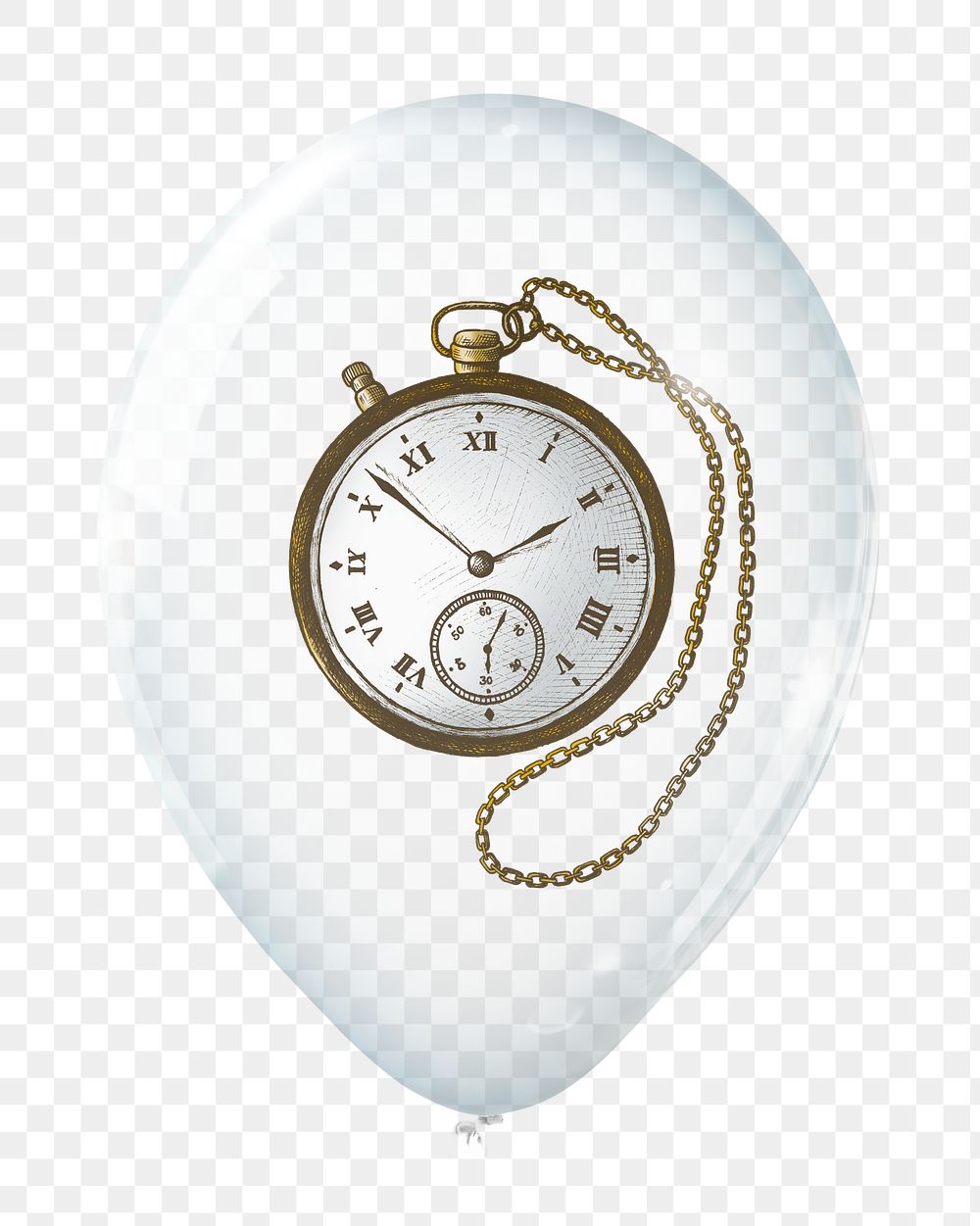 Pocket watch png, object in clear balloon, transparent background