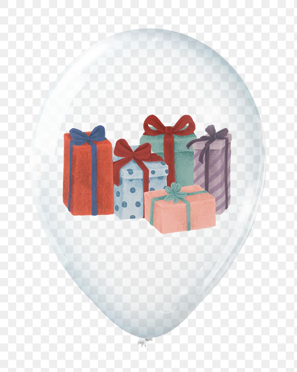 Christmas presents png, object in clear balloon, transparent background
