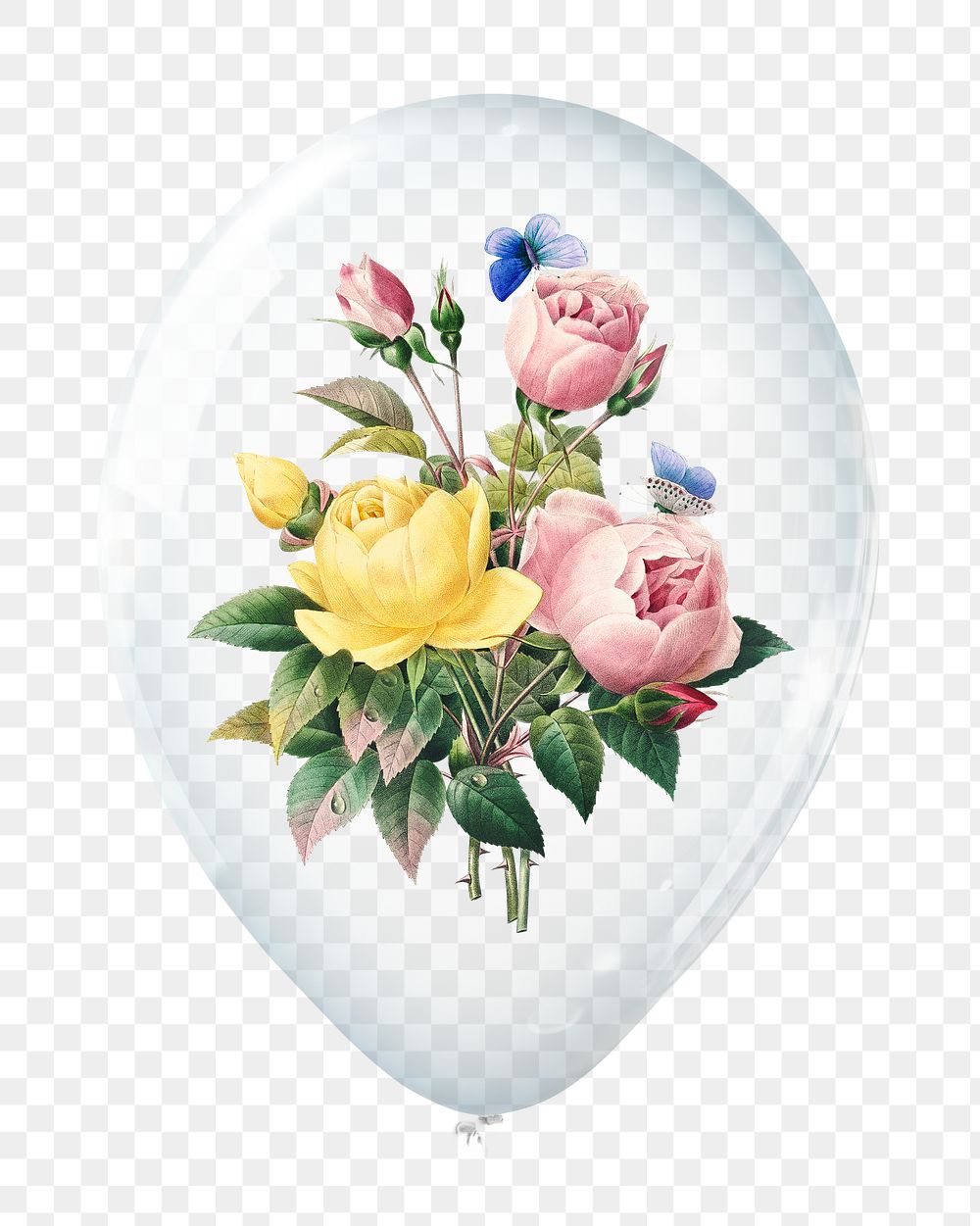 Rose bouquet png, flower in clear balloon, transparent background