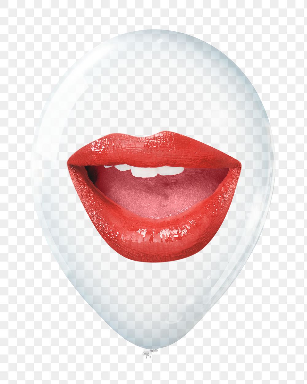 Red lips png in clear balloon, transparent background