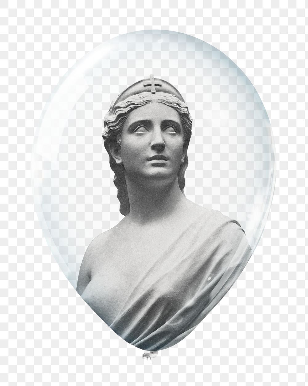 PNG Greek goddess statue printed on clear balloon, transparent background