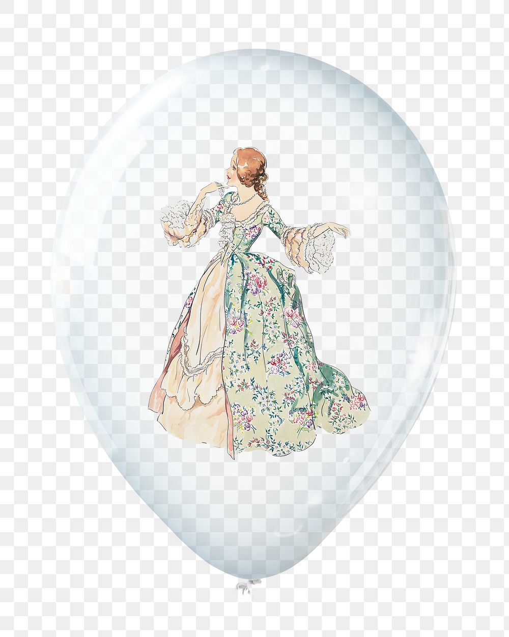 PNG woman dancing in clear balloon, transparent background
