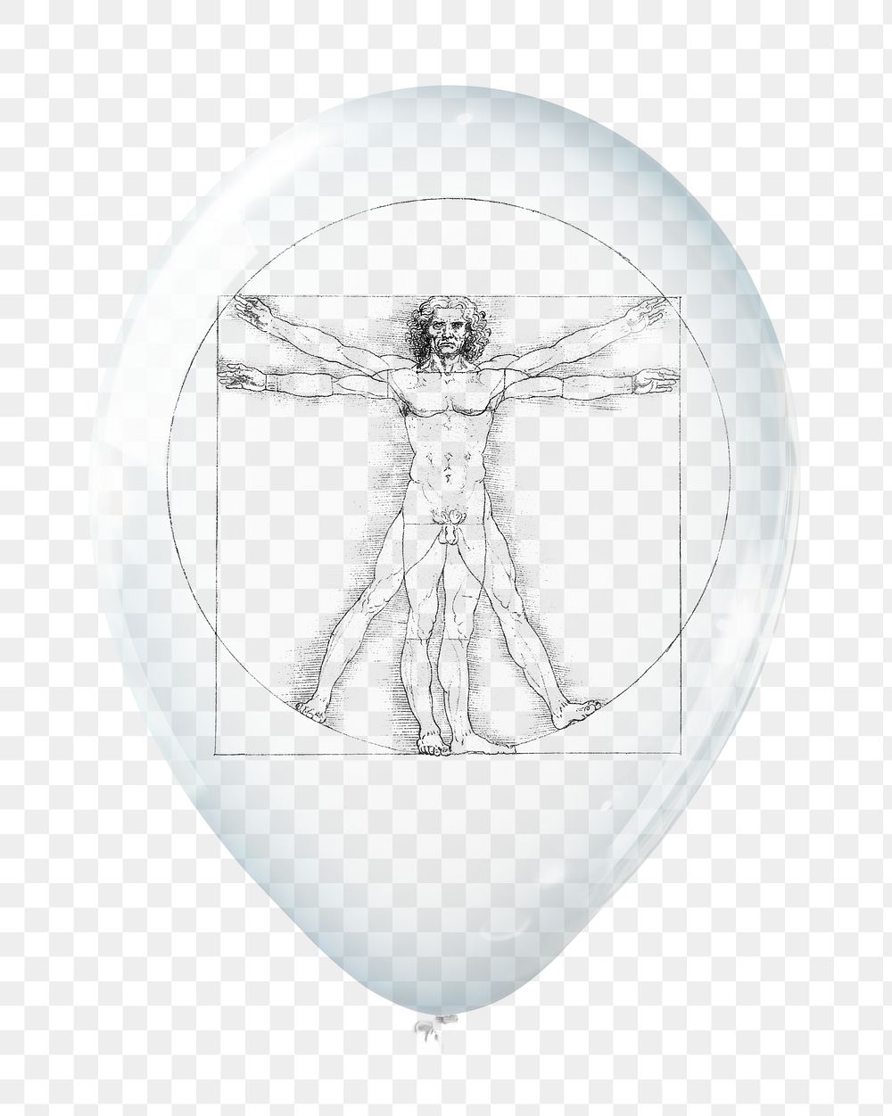 PNG Vitruvian man in clear balloon, Leonardo da Vinci's famous artwork, transparent background, remixed by rawpixel