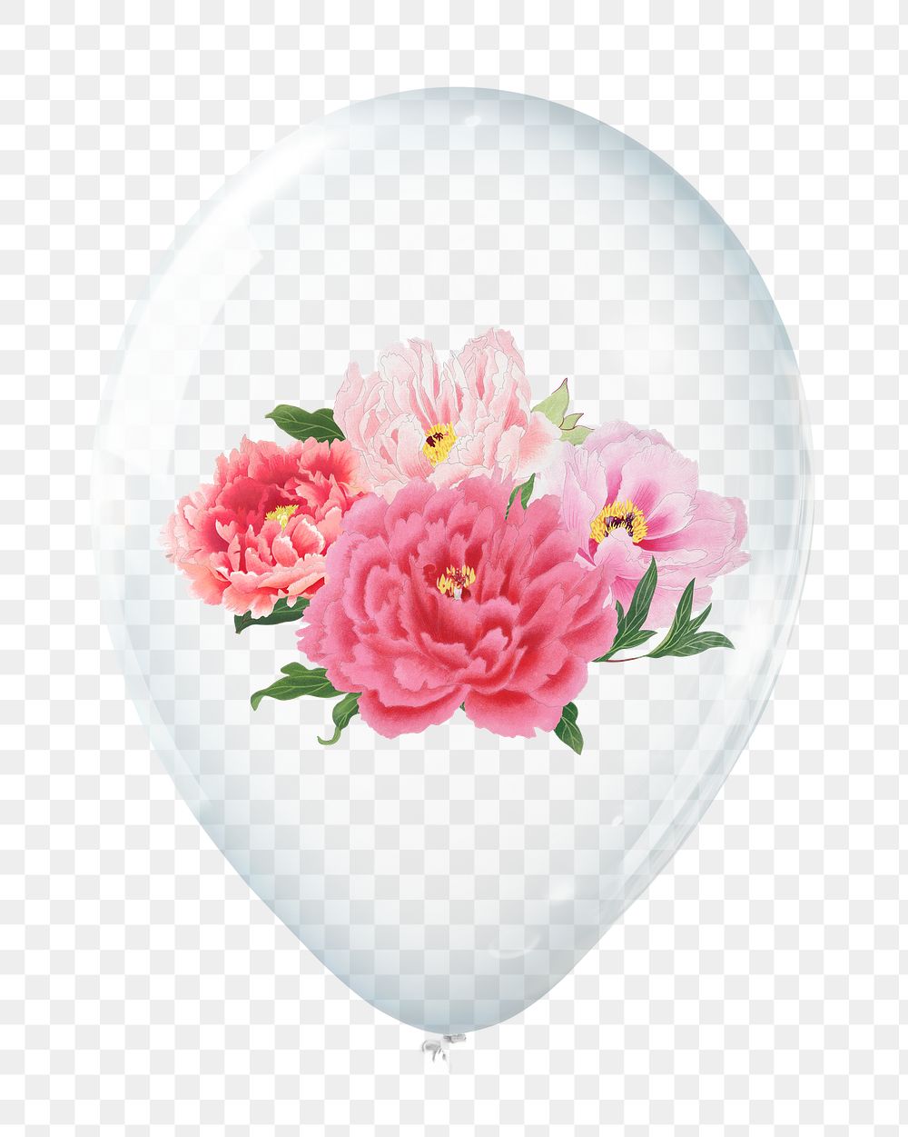 Pink peonies png, flower in clear balloon, transparent background