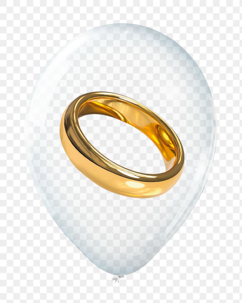 Gold ring png, jewelry in clear balloon, transparent background