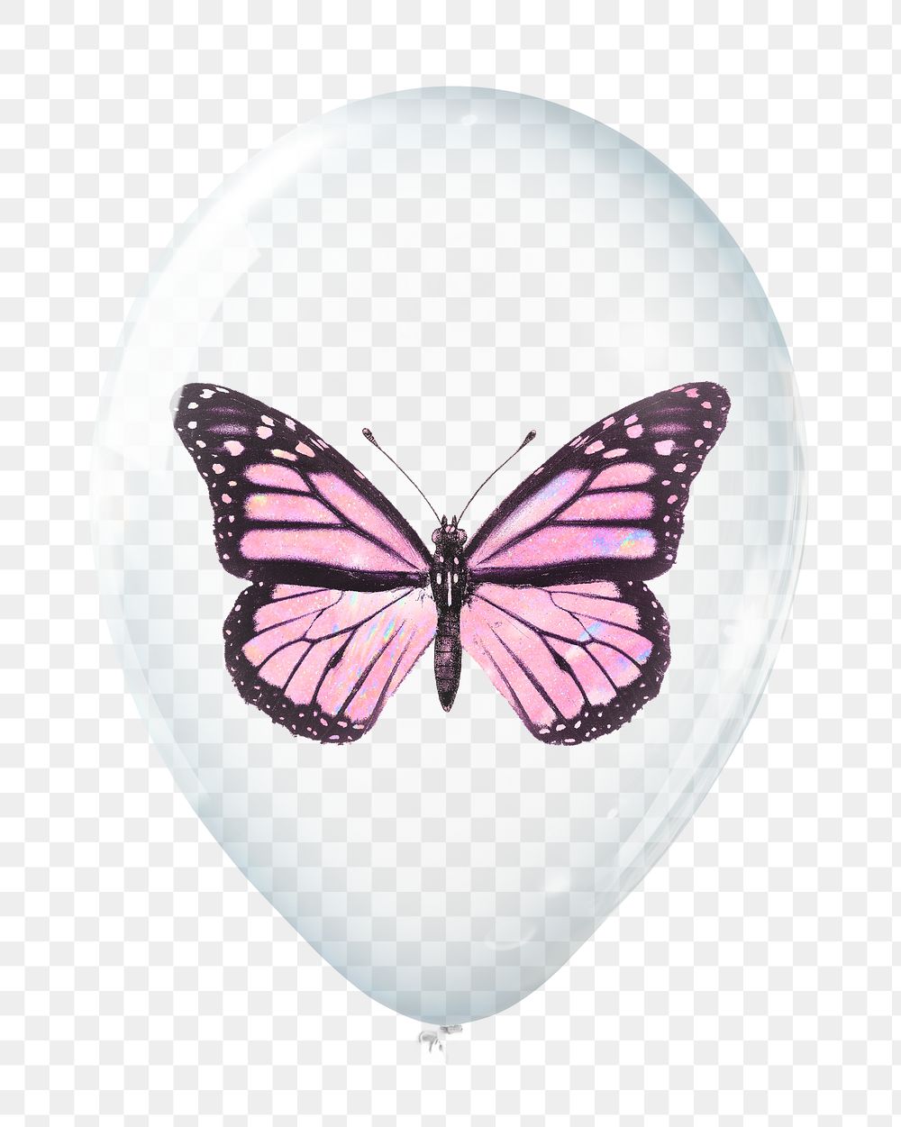 Pink butterfly png sticker, animal in clear balloon, transparent background