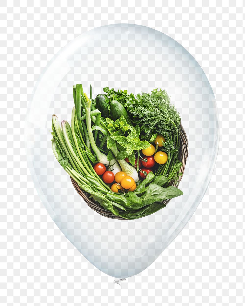 Vegetables png sticker, food in clear balloon, collage element, transparent background