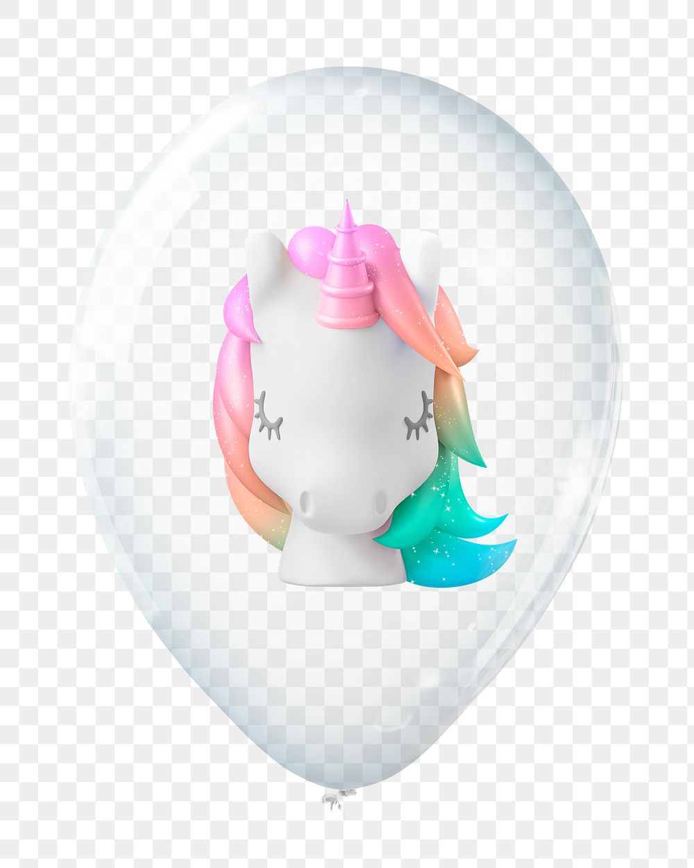 Unicorn png sticker, animal in clear balloon, transparent background