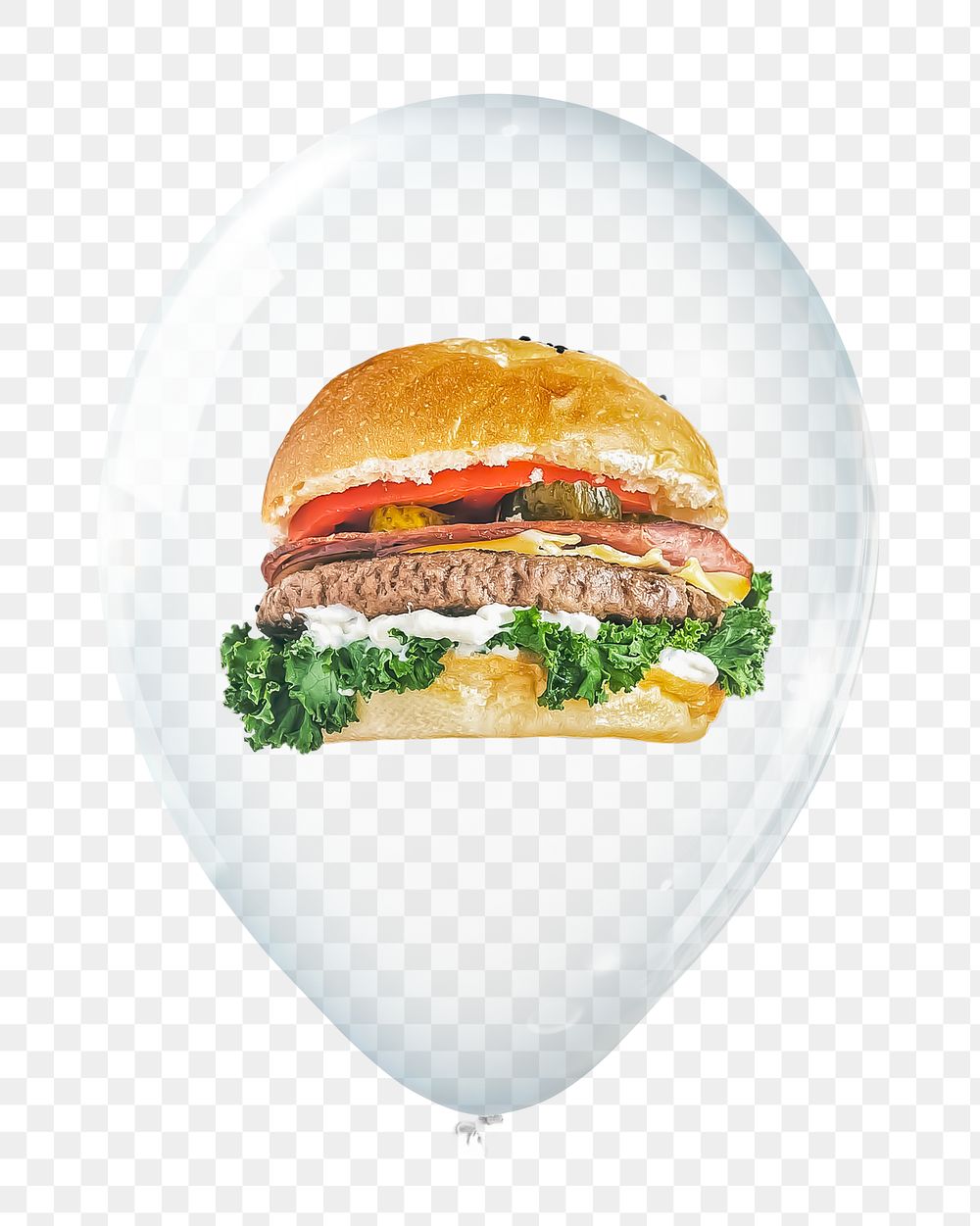 Cheese burger png sticker, food in clear balloon, collage element, transparent background