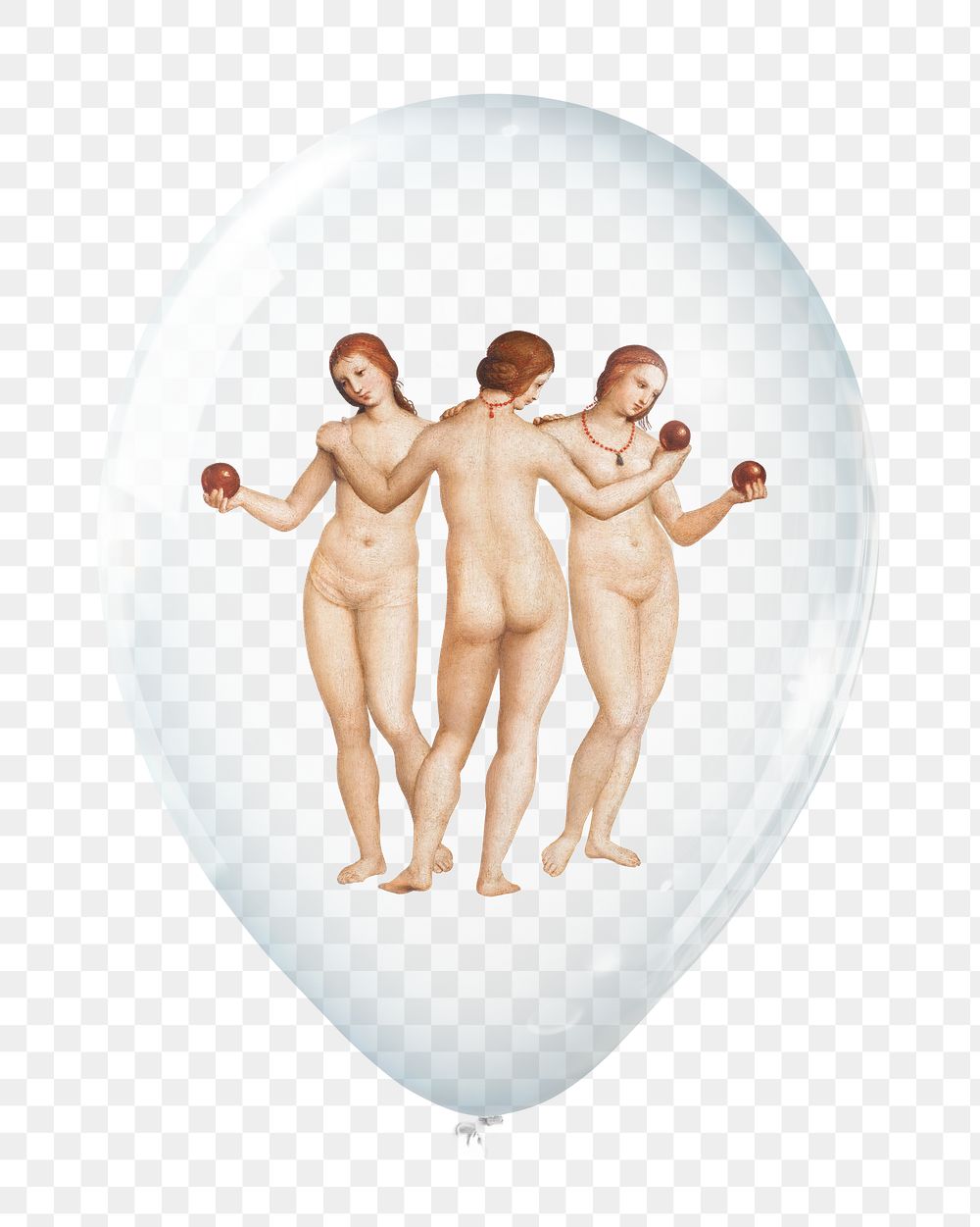 Three Graces png, in clear balloon, Antonio Canova's famous artwork, transparent background, remixed by rawpixel