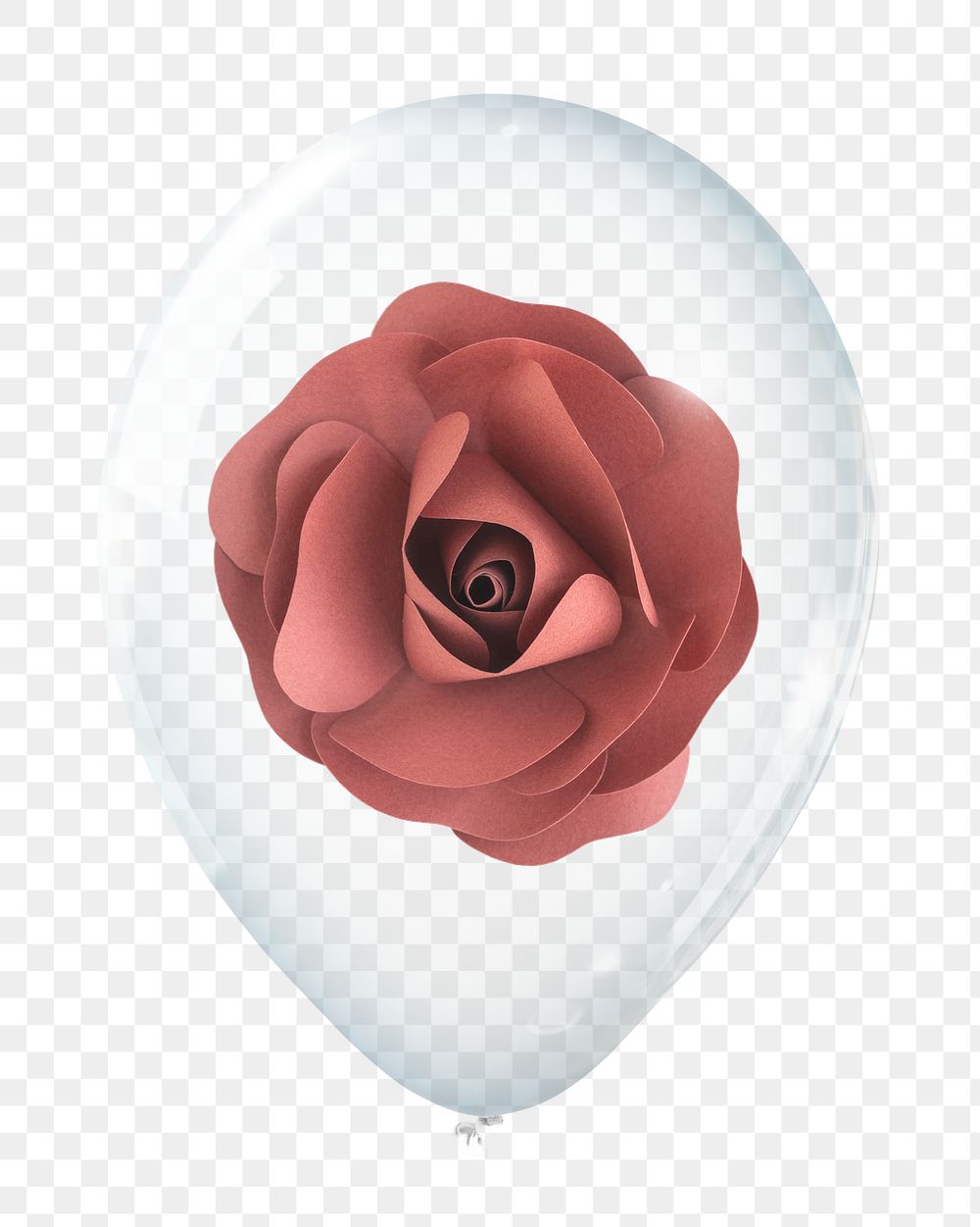 Red rose png, paper craft flower in clear balloon, transparent background
