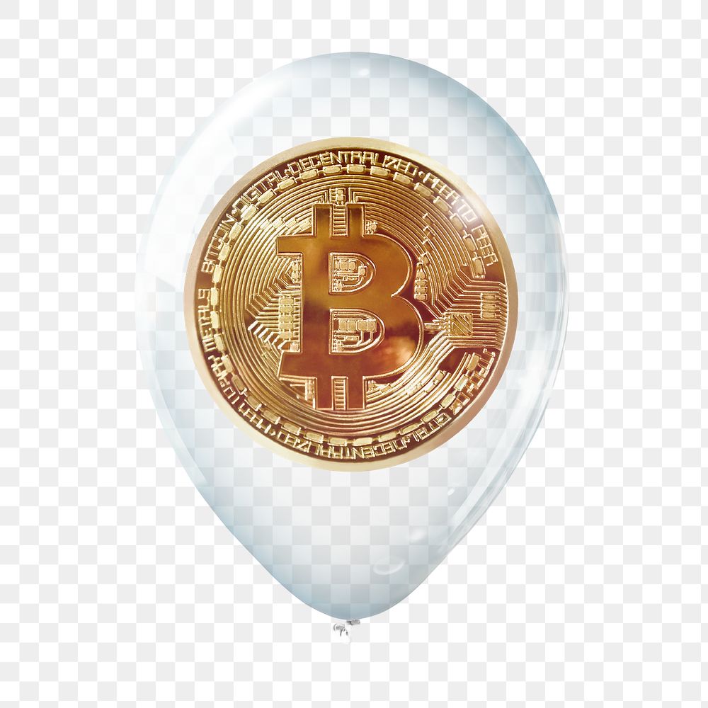 Bitcoin png, financial insurance in clear balloon, transparent background