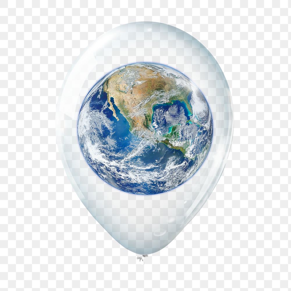 Climate change png, globe in clear balloon, transparent background