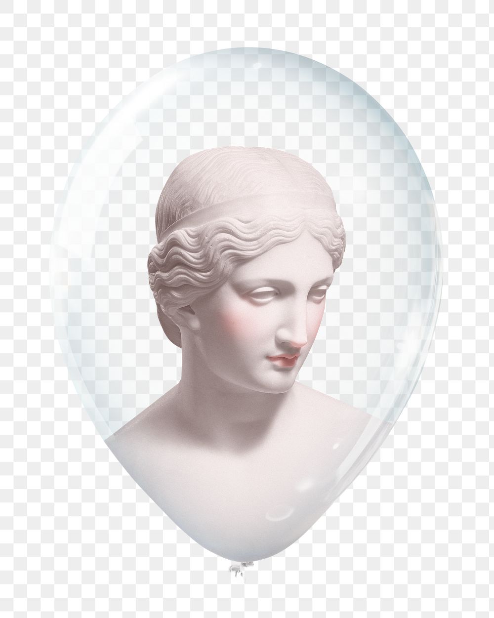 PNG Greek goddess statue printed on clear balloon, transparent background, mixed media