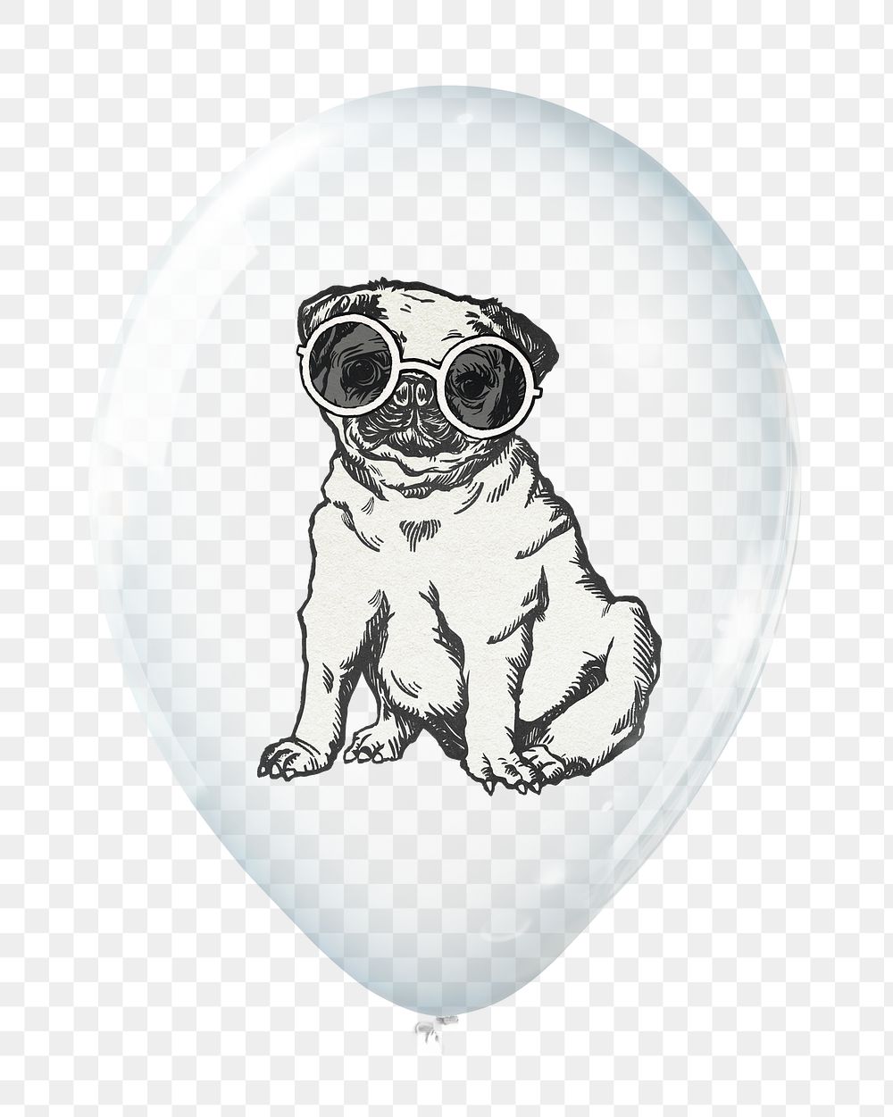 Pug png sticker, animal in clear balloon, transparent background