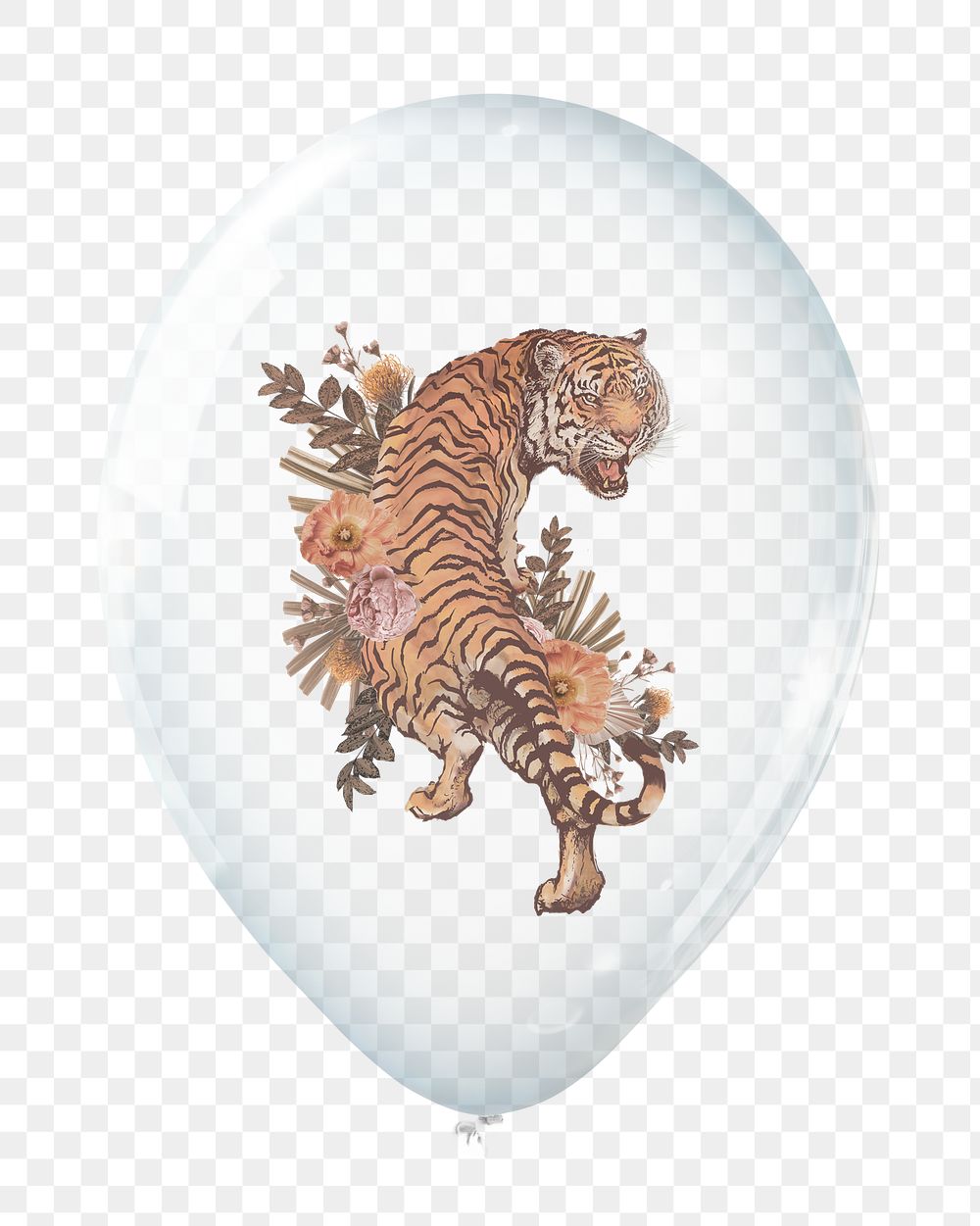 Roaring tiger png sticker, wildlife in clear balloon, transparent background