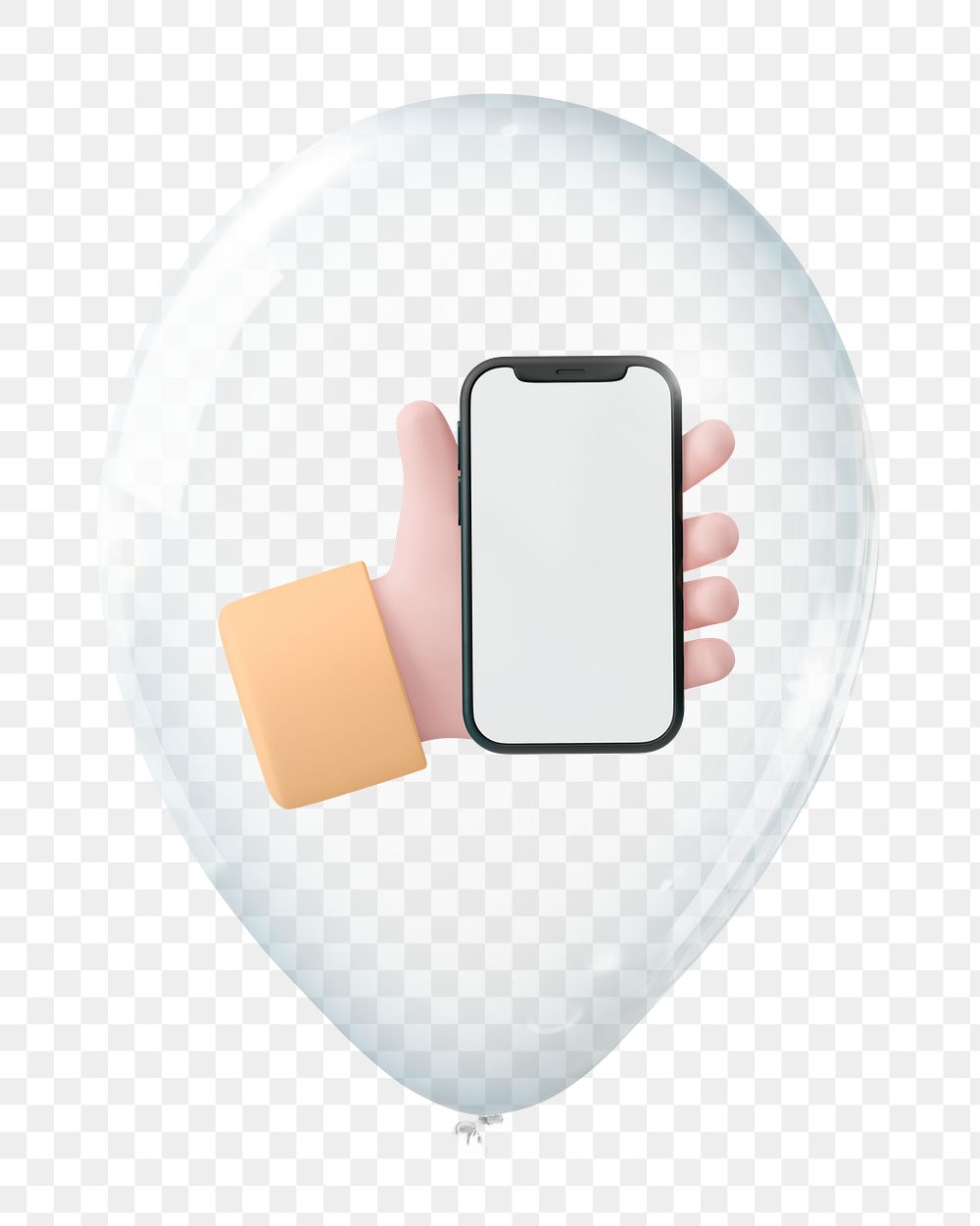 Social media png, phone in clear balloon, transparent background