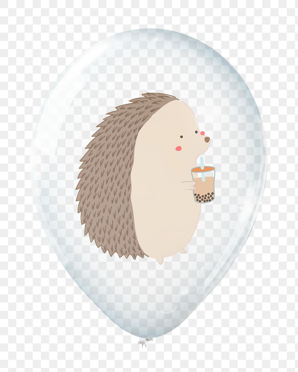 Hedgehog png sticker, cute animal in clear balloon, transparent background