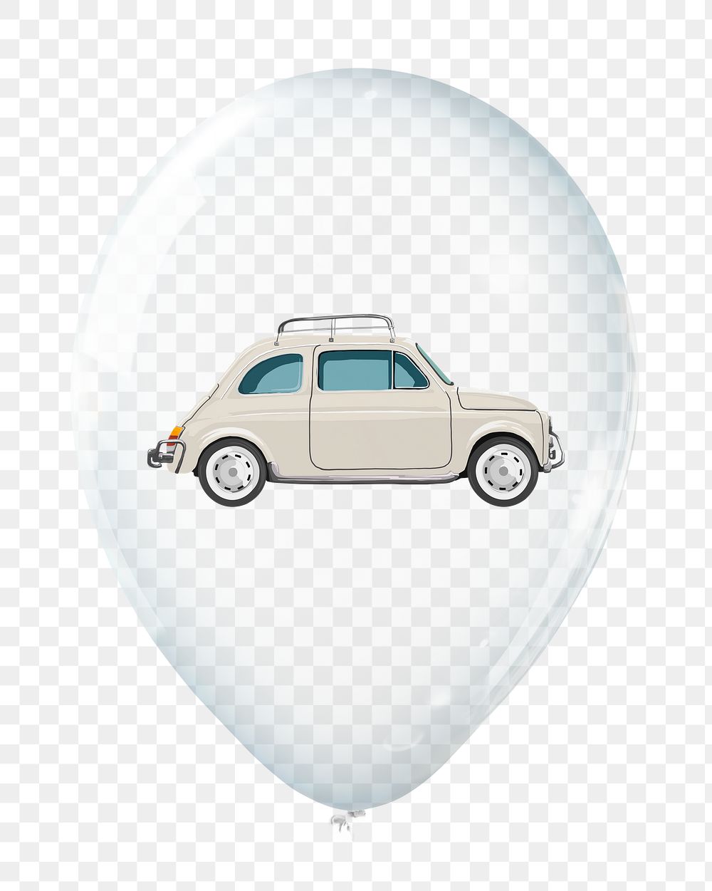 Insurance png, classic car in clear balloon, transparent background