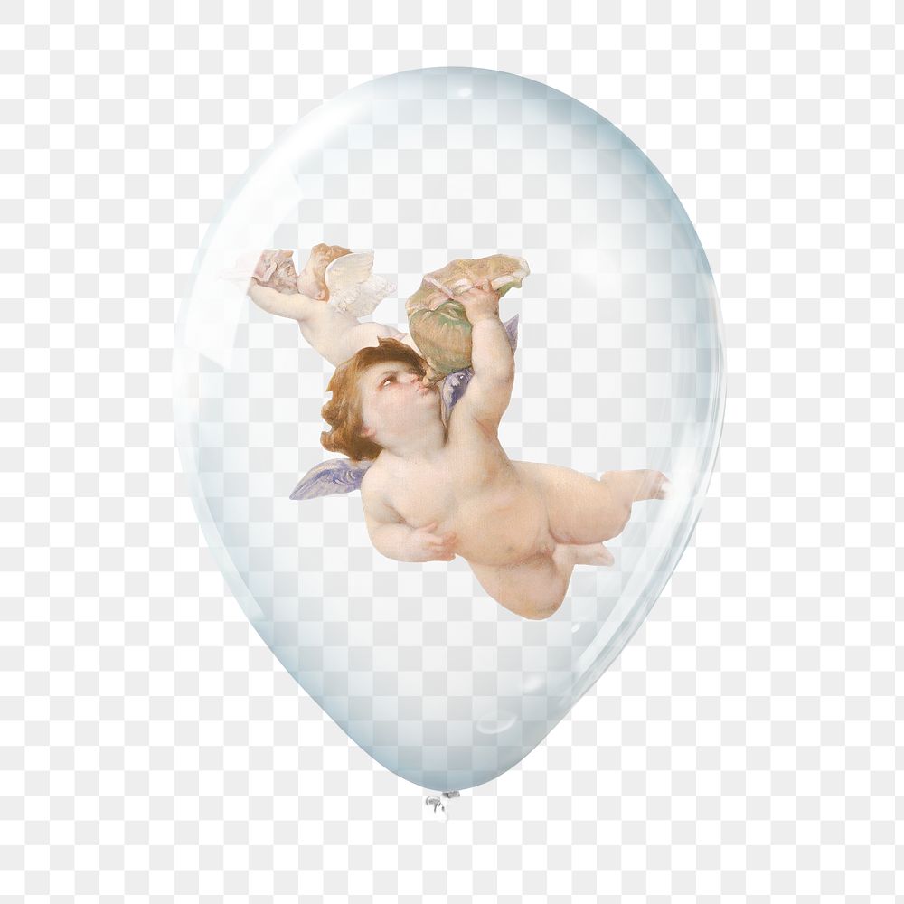 Flying cherubs png, in clear balloon, transparent background