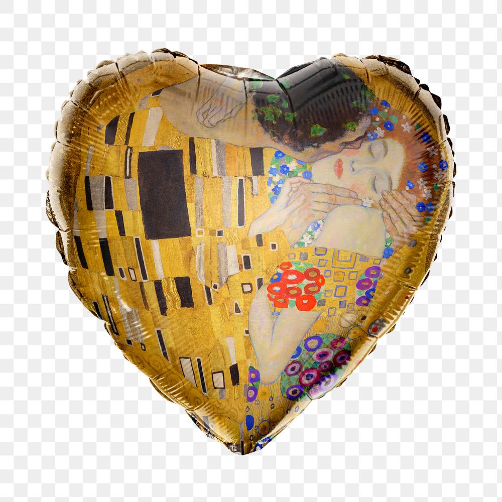 The kiss png heart balloon sticker, Gustav Klimt's painting on transparent background, remixed by rawpixel