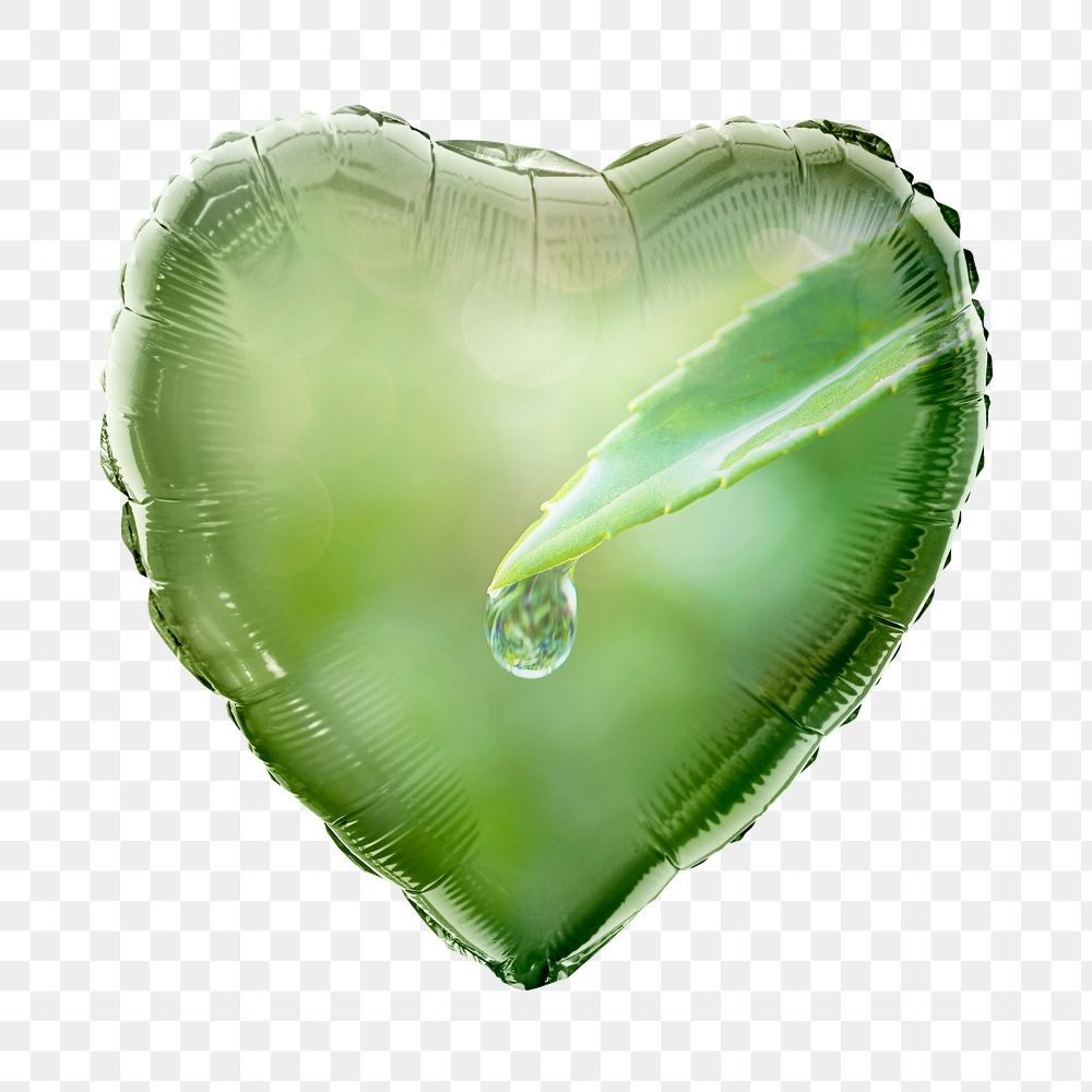 Png water drop leaf heart balloon sticker,  environment photo on transparent background