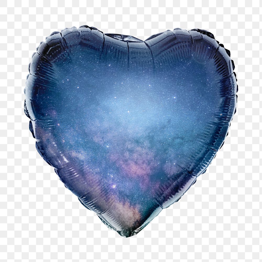 Starry sky png heart balloon sticker, aesthetic photo on transparent background
