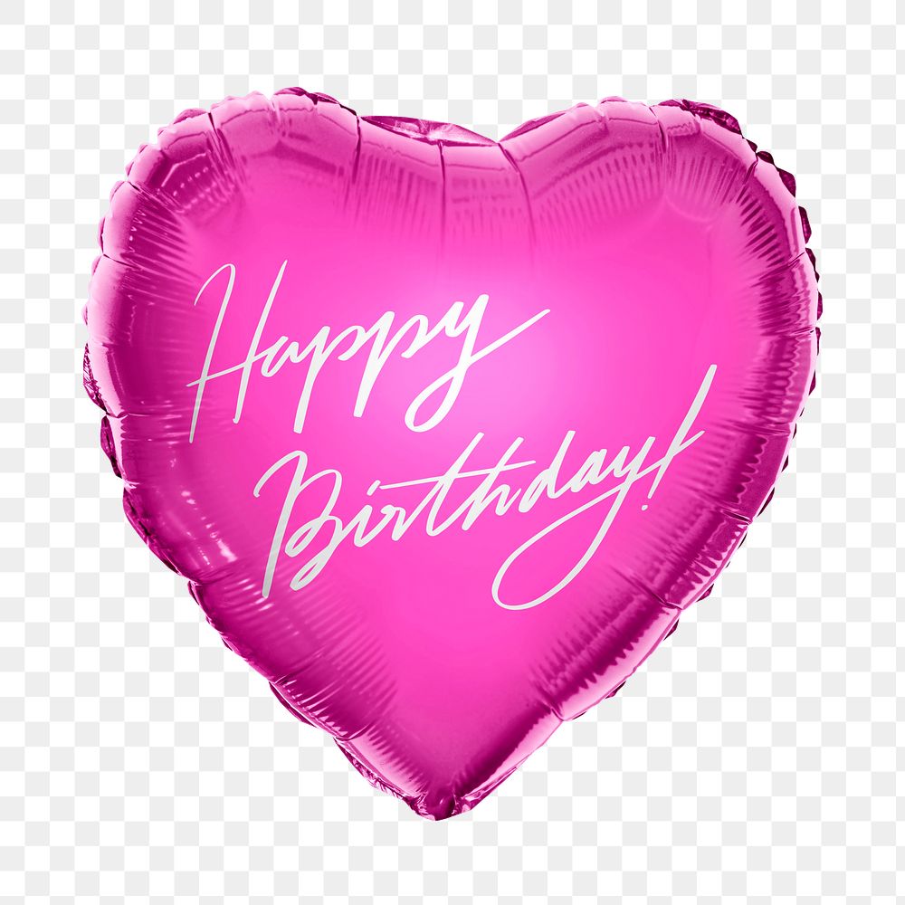 Happy birthday png heart balloon sticker, greeting message on transparent background