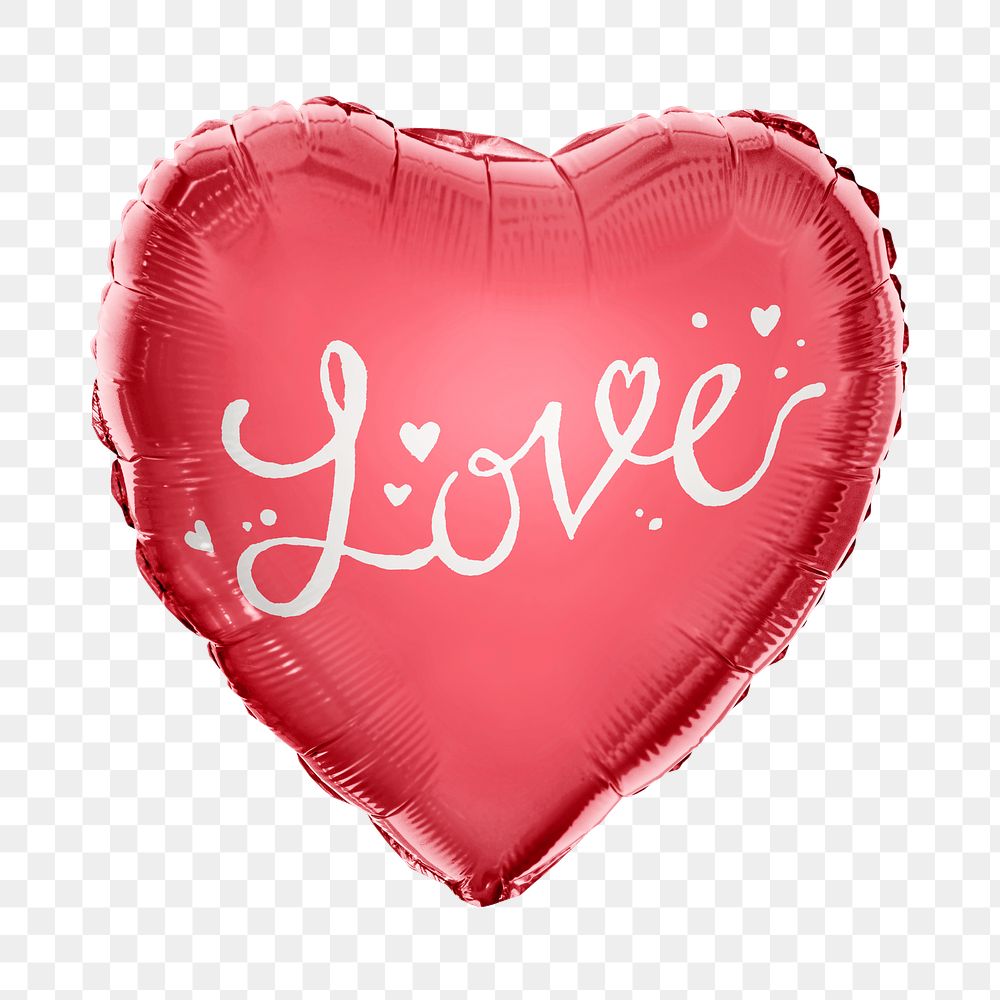 Love typography png heart balloon sticker, Valentine's celebration photo on transparent background