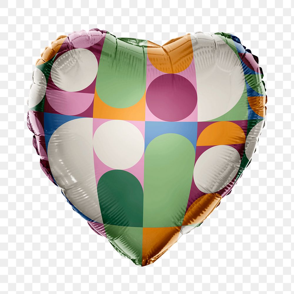Retro aesthetic png pattern heart balloon sticker, colorful graphic on transparent background